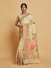 Gulabo Almond Beige Woven Jamewar Kashmiri Modal Silk Saree